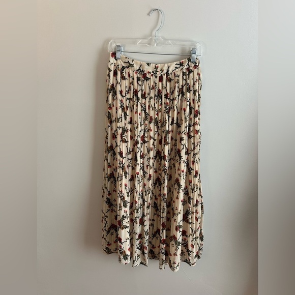 Floral Pleated Flowy Midi Skirt Neutral Colours Size Medium - Picture 10 of 12